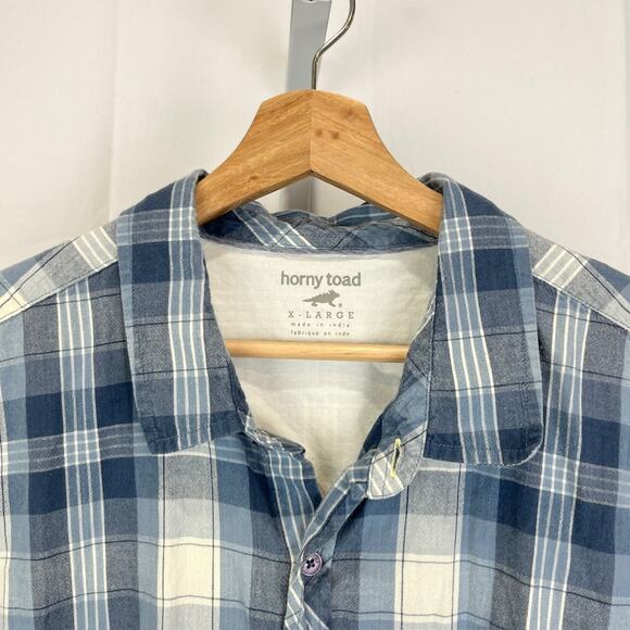 HORNY TOAD & Co XL Weldon Short Sleeve Shirt Plaid Button Up Organic Cotton Blue - Picture 3 of 10